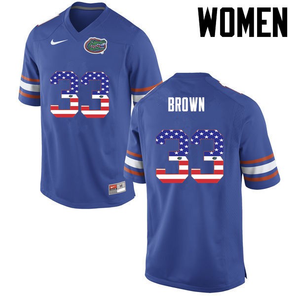 Florida Gators Women #33 Mack Brown College Football USA Flag Fashion Blue